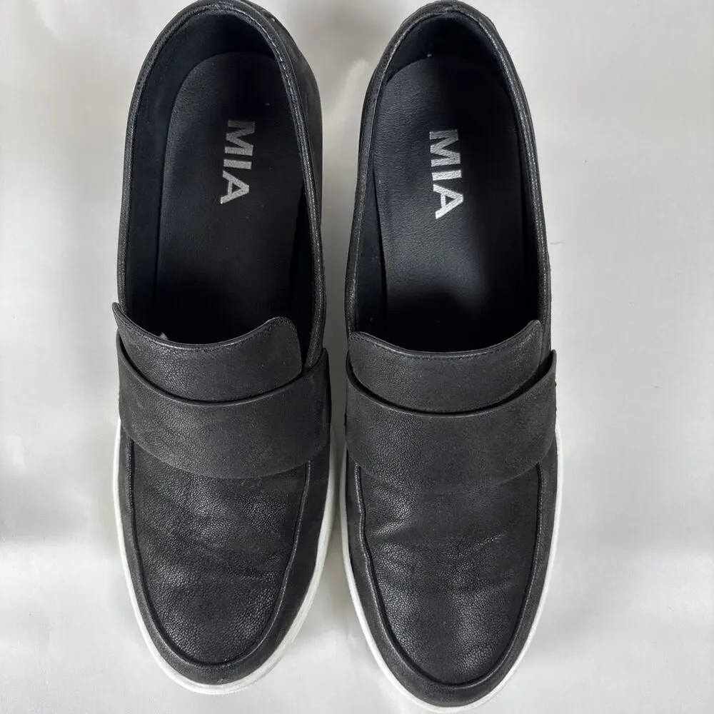 MIA Black Platform Wedge Loafers Comfort Minimalist Elevated Basic Sneakers 9W